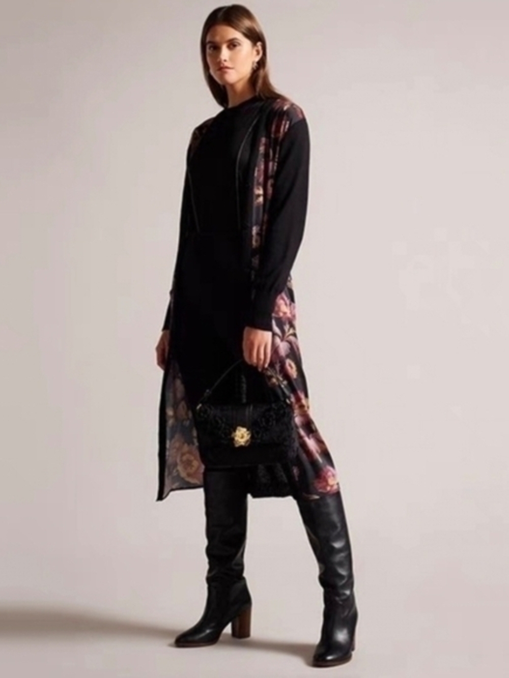 Ted Baker Womens Black Maiybel Longline Woven Cardigan dress